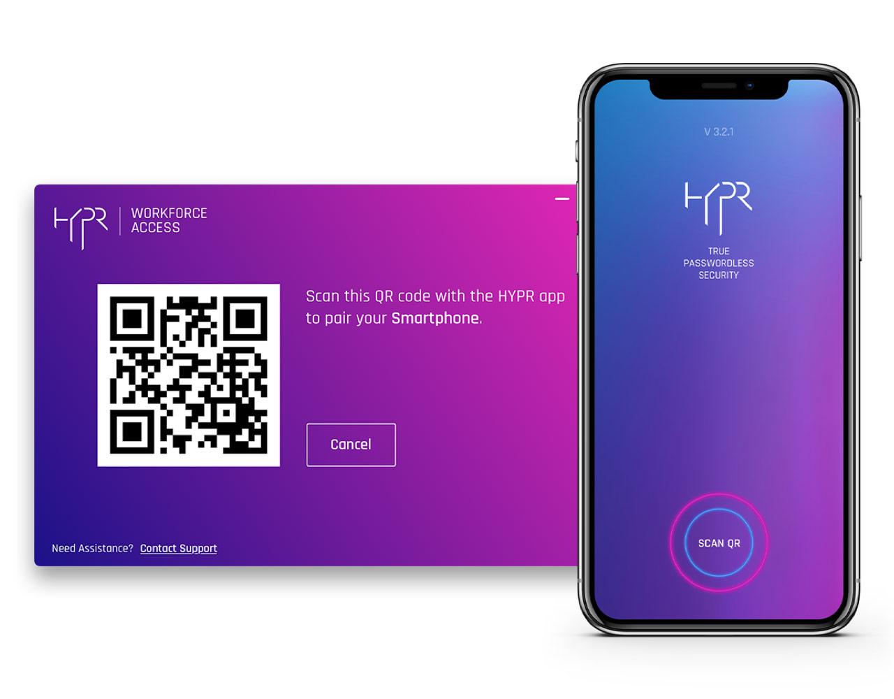 HYPR App and scan QR code screens